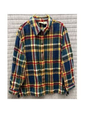 VTG Koret City Blues Plaid Shirt Women's 20 Blue Yellow Red Fall Lumberjack